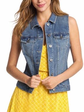 Vince Camuto Medium Blue Denim Vest Stretch Sleeveless Jacket New
